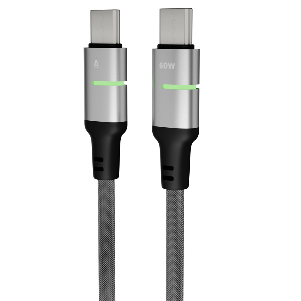 AVAX CB633 STEELY LED 2m 60W USB-C fekete fonott gyorstöltő kábel