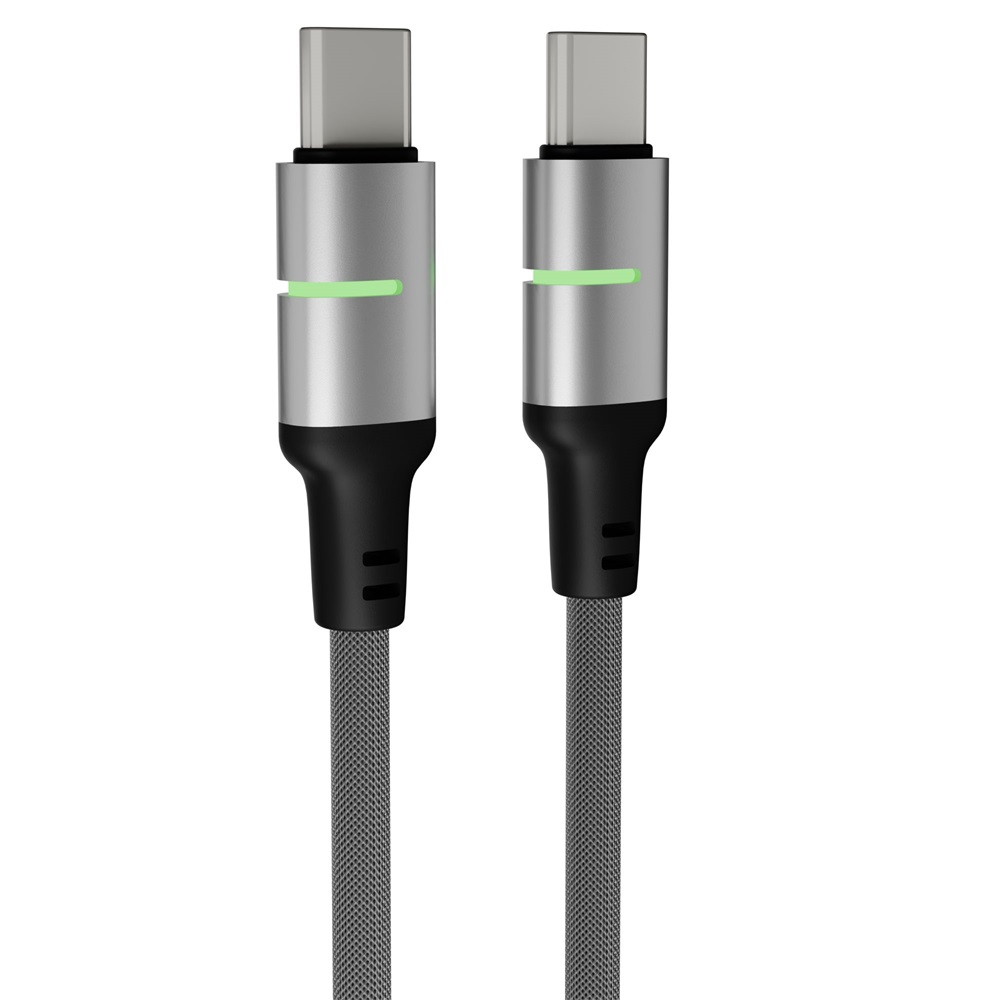 AVAX CB633 STEELY LED 2m 60W USB-C fekete fonott gyorstöltő kábel