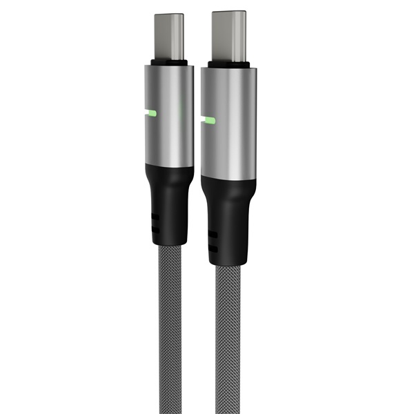 AVAX CB633 STEELY LED 2m 60W USB-C fekete fonott gyorstöltő kábel