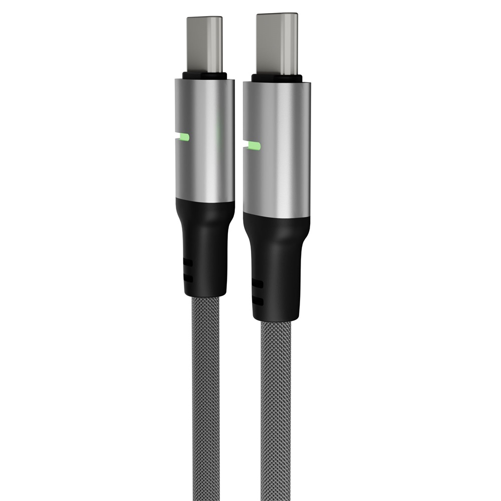 AVAX CB633 STEELY LED 2m 60W USB-C fekete fonott gyorstöltő kábel