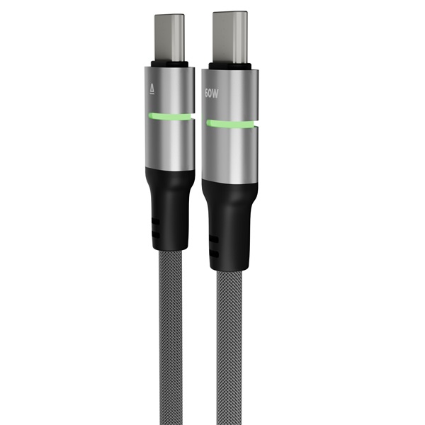 AVAX CB634 STEELY LED 3m 60W USB-C fekete fonott gyorstöltő kábel