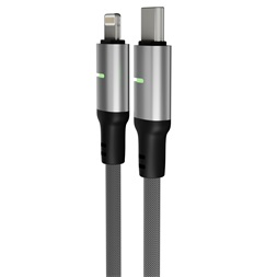 AVAX CB636 STEELY LED 2m 27W USB-C - Lightning fekete fonott gyorstöltő kábel
