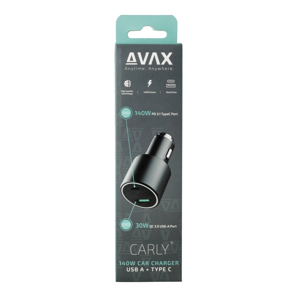 AVAX CC680B CARLY+ 140W USB A+Type C fekete autós töltő