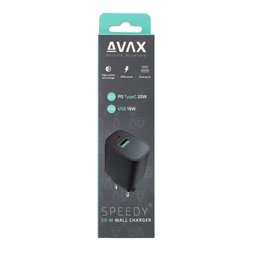 AVAX CH600B SPEEDY+ 20W Gyors hálózati töltő USB A (QC)+Type C (PD), fekete