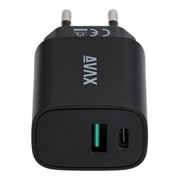 AVAX CH600B SPEEDY+ 20W Gyors hálózati töltő USB A (QC)+Type C (PD), fekete