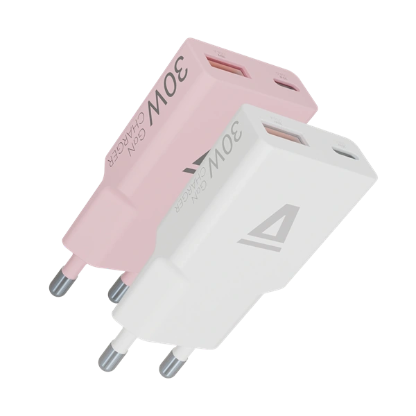 AVAX CH6412 30W GaN USB-C és USB-A gyorstöltő Duo csomag, fehér+rózsaszín