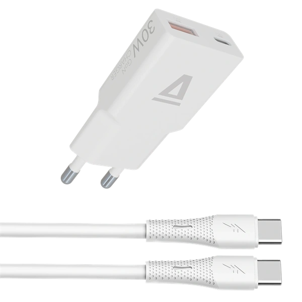 AVAX CH6413 30W GaN töltő és 60W USB-C szilikon kábel csomag, fehér