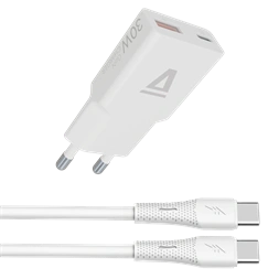 AVAX CH6413 30W GaN töltő és 60W USB-C szilikon kábel csomag, fehér