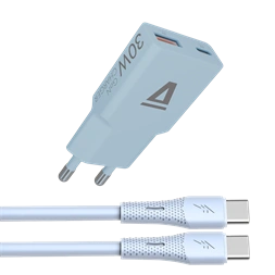 AVAX CH6415 30W GaN töltő és 60W USB-C szilikon kábel csomag, világoskék