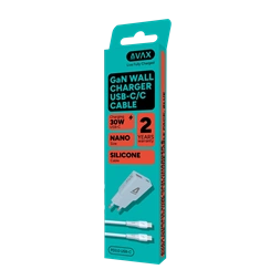 AVAX CH6415 30W GaN töltő és 60W USB-C szilikon kábel csomag, világoskék