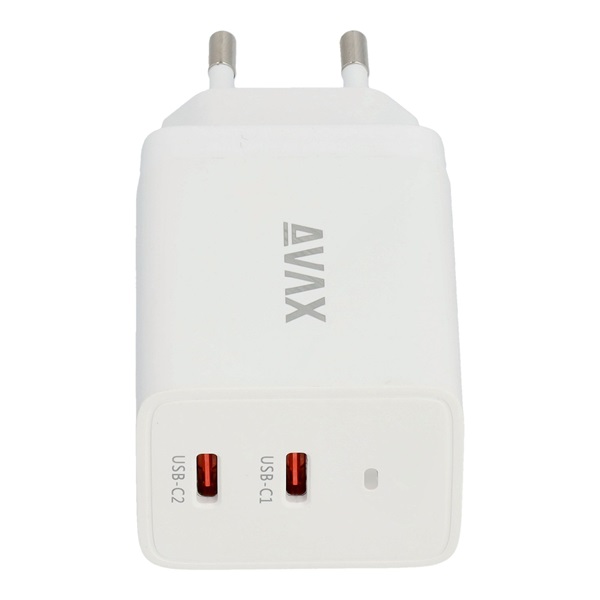AVAX CH901W PRIME 67W GaN gyors hálózati töltő 2x Type C (PD), fehér