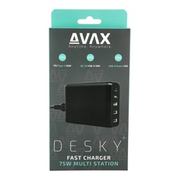 AVAX DC611 DESKY+ 75W PD 60W, QC 3.0 18W, 2xUSB A 12W gyorstöltő elosztó