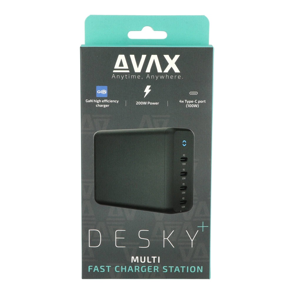 AVAX DC637 DESKY+ 200W GaN 4xType C (PD 3.0) gyorstöltő elosztó