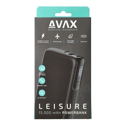AVAX PB106B LEISURE 15000mAh Type C/PD 30W+QC 18W gyorstöltő fekete power bank