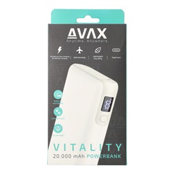 AVAX PB202W VITALITY 20000mAh Type C/PD 65W+QC18W gyorstöltő fehér power bank
