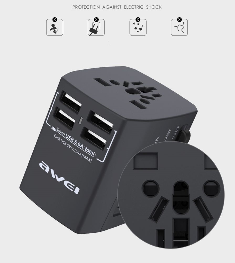AWEI C-36 4xUSB/fekete utazó adapter