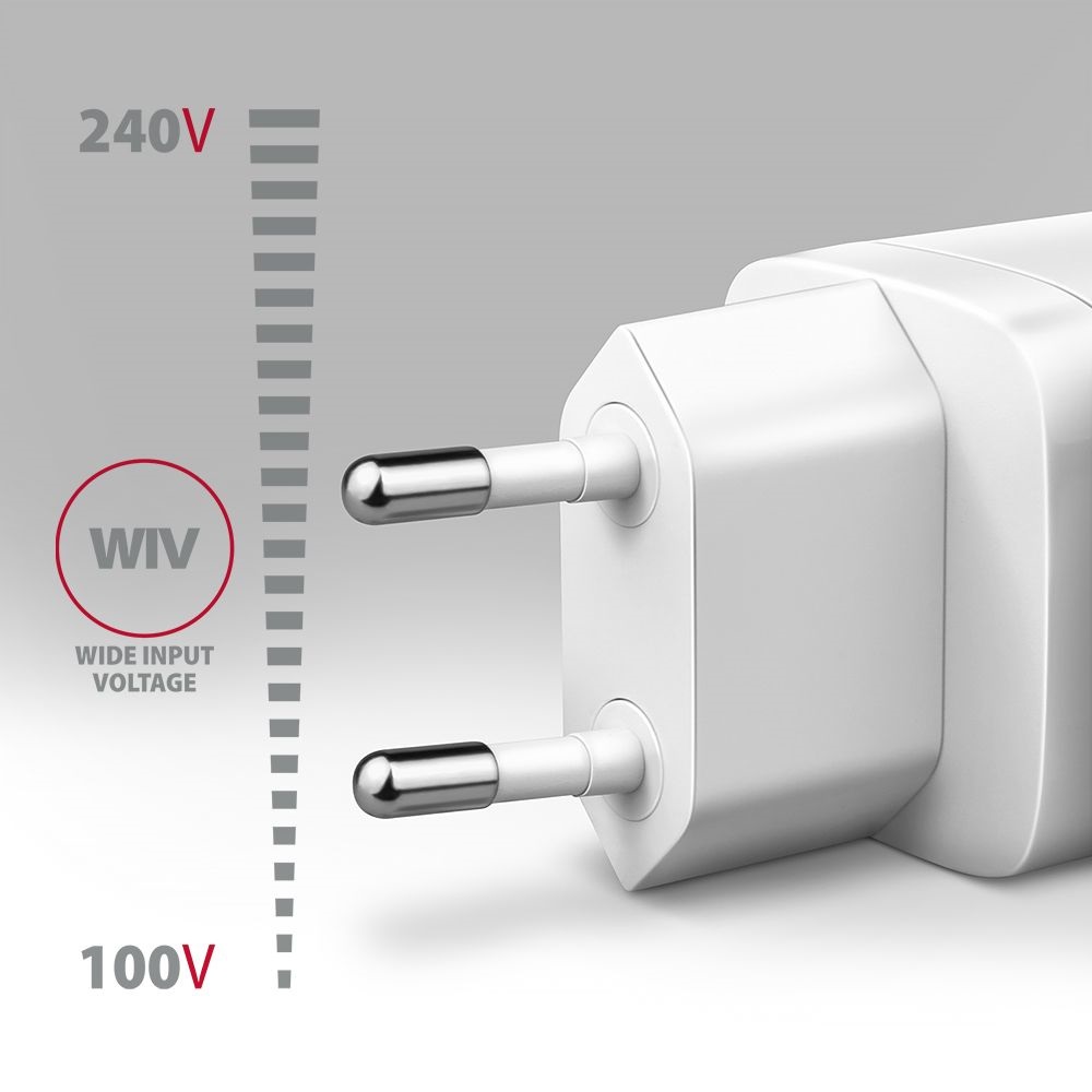 AXAGON ACU-DPQ65W 3x port (USB + dual USB-C), PD3.0/QC4+/PPS/Apple 65W fehér GaN töltő