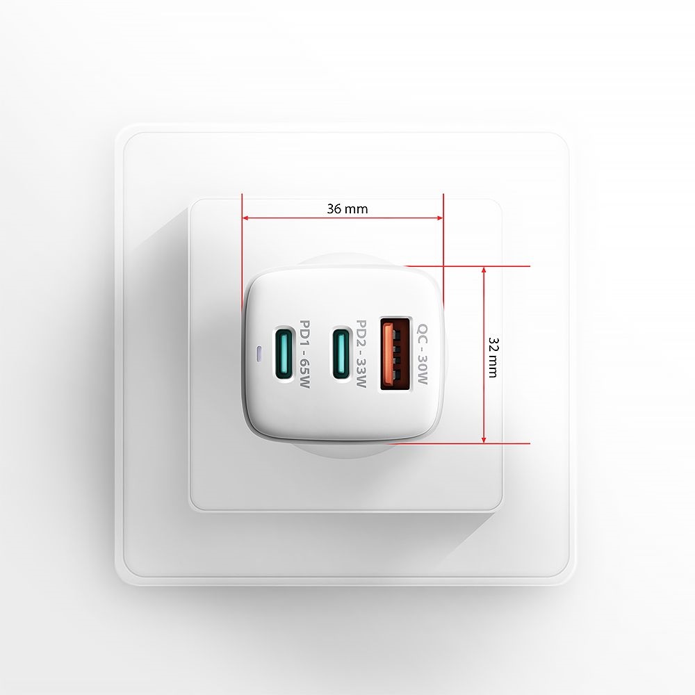 AXAGON ACU-DPQ65W 3x port (USB + dual USB-C), PD3.0/QC4+/PPS/Apple 65W fehér GaN töltő