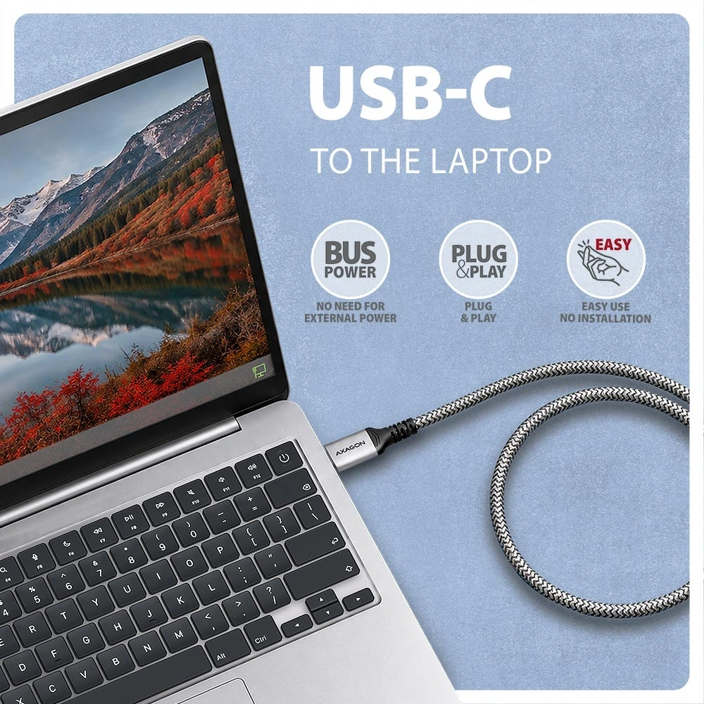 AXAGON ADE-CM50 USB-C Gigabit Ethernet adapter integrált CAT6 hálózati RJ-45 kábellel (5 m)
