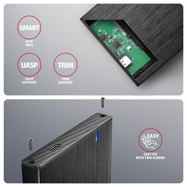 AXAGON EE25-XA6 ALINE box fekete külső alumínium 2,5" HDD/SSD ház