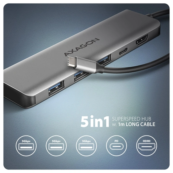 AXAGON HMC-5H USB-C 3.2 Gen 1 3x USB-A 4K HDMI PD 100W hub