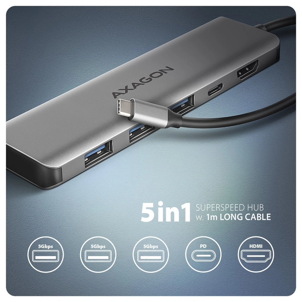 AXAGON HMC-5H USB-C 3.2 Gen 1 3x USB-A 4K HDMI PD 100W hub