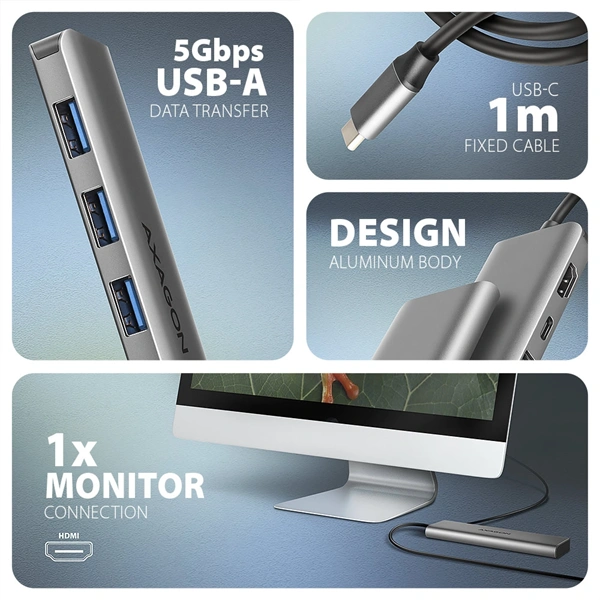 AXAGON HMC-5H USB-C 3.2 Gen 1 3x USB-A 4K HDMI PD 100W hub