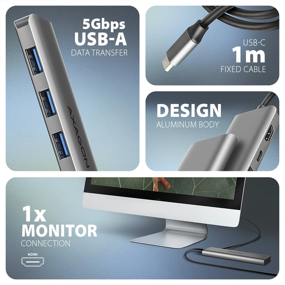 AXAGON HMC-5H USB-C 3.2 Gen 1 3x USB-A 4K HDMI PD 100W hub