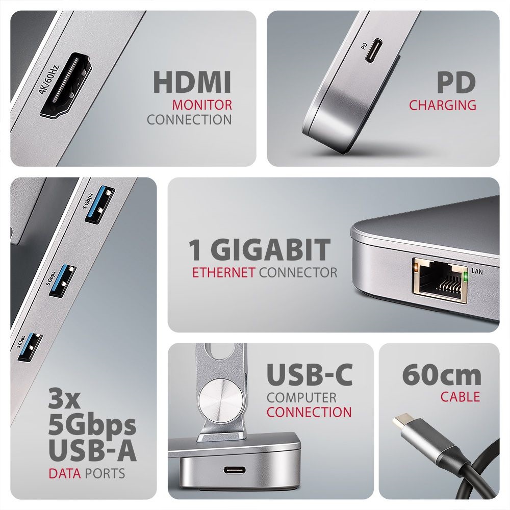 AXAGON HMC-STND ALU laptop állvány dokkoló állomással