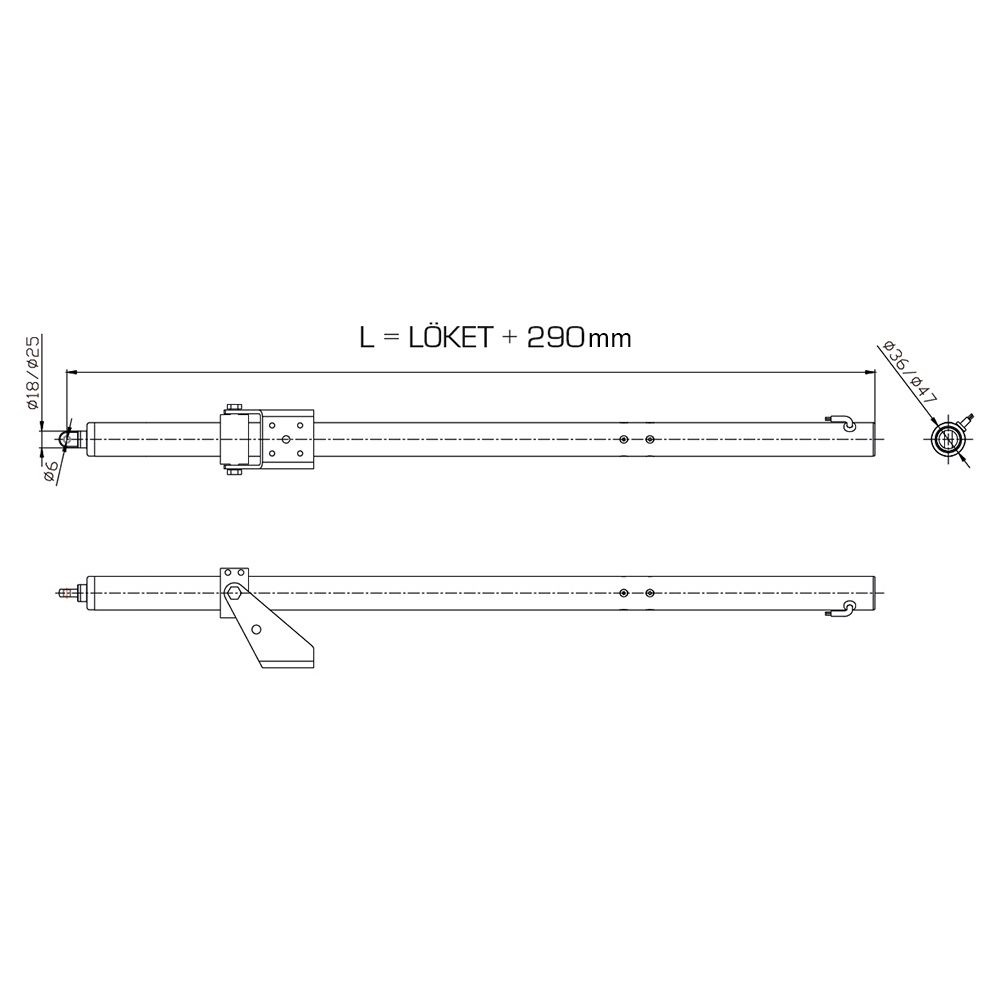 A-OK AM36-700 24Vdc, 800N toló és húzóerő, 700mm löket csavarorsós ablakmozgató motor