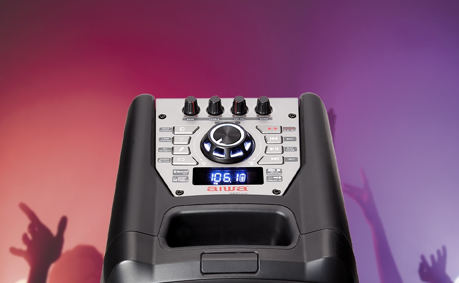 Aiwa KBTUS-400 vezetékes mikrofonnal Bluetooth hordozható fekete party hangszóró