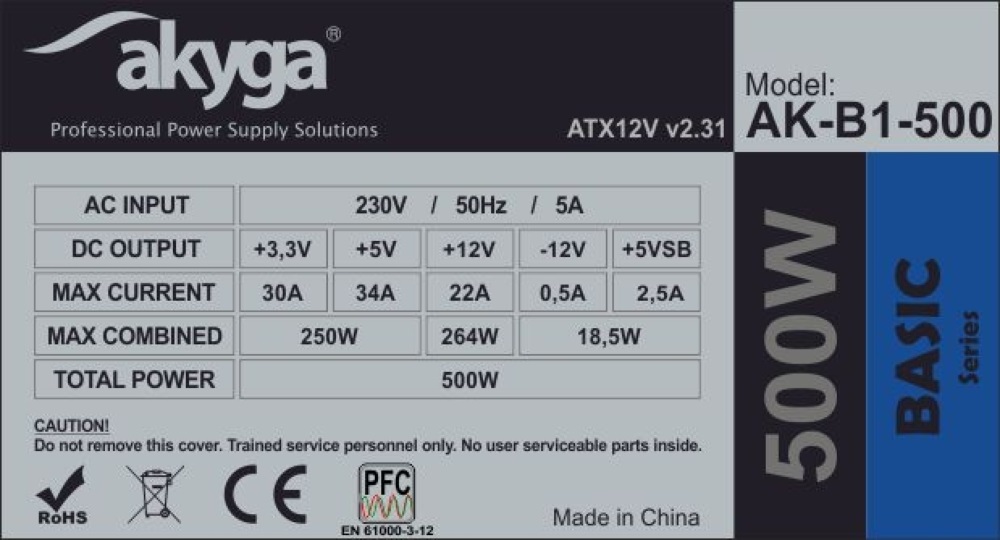 Akyga AK-B1-500 500W ATX tápegység (Újszerű)