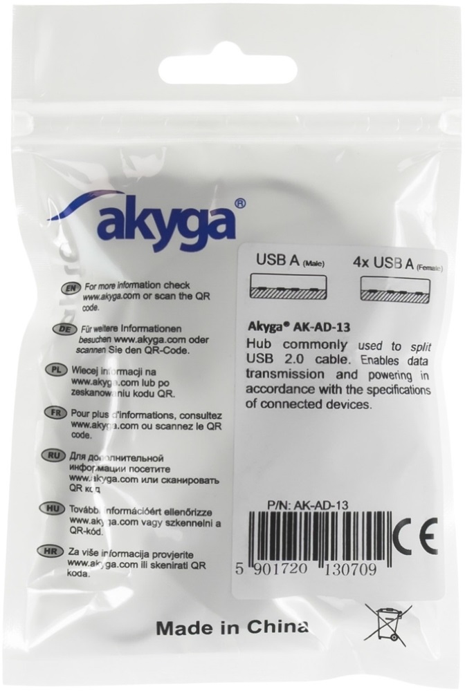 Akyga USB 2.0 4 portos elosztó kábel