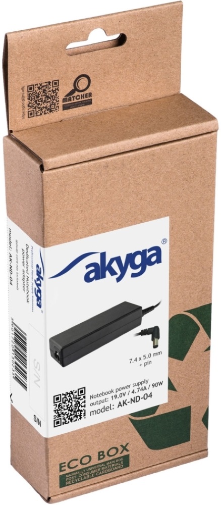 Akyga AK-ND-04 19V/4,74A/90W 7,4x5mm HP notebook hálózati töltő