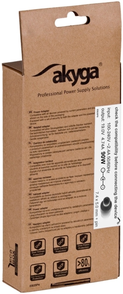 Akyga AK-ND-04 19V/4,74A/90W 7,4x5mm HP notebook hálózati töltő