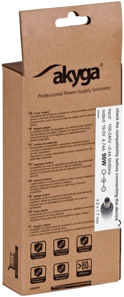 Akyga AK-ND-08 19V/4,74A/90W 4,8x1,7mm LG / HP / Compaq notebook hálózati töltő