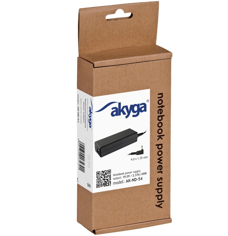 Akyga 19V/2,37A/45W 4x1,35mm + pin Asus notebook hálózati töltő