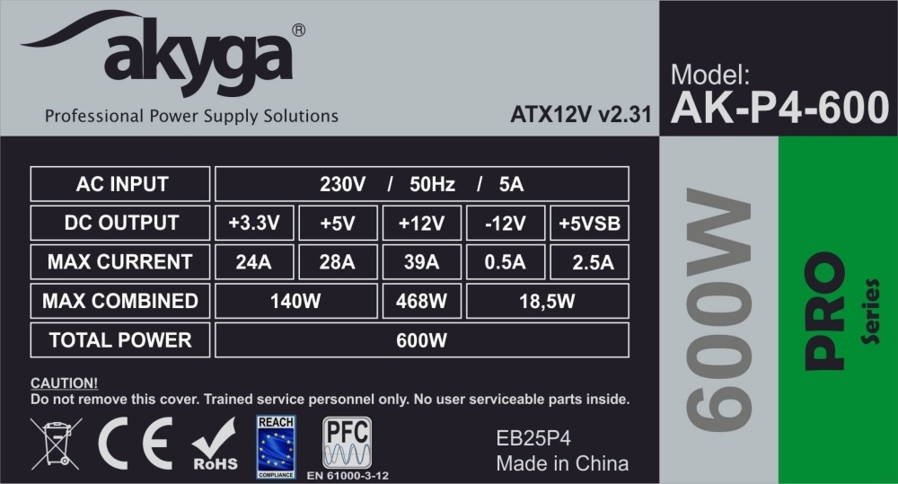 Akyga Ak-P4-600 semi-modular 600W ATX tápegység
