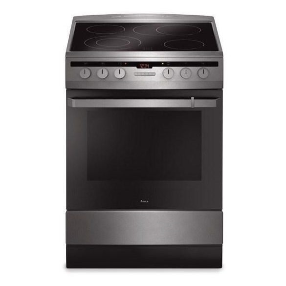 Amica 54037 inox, szabadonálló, kerámialapos, elektromos, főzőzóna: 4, sütő:66L, grill, tűzhely