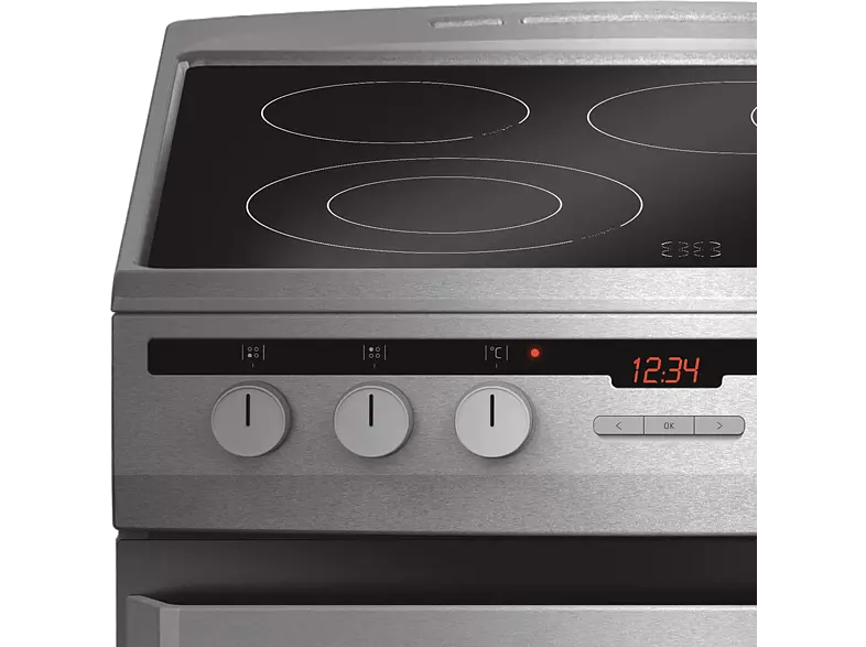 Amica 54037 inox, szabadonálló, kerámialapos, elektromos, főzőzóna: 4, sütő:66L, grill, tűzhely