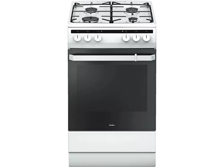 Amica 55343 fehér, szabadonálló, gáz, kombinált, főzőzóna: 4, sütő:62L, grill, tűzhely (Újszerű)
