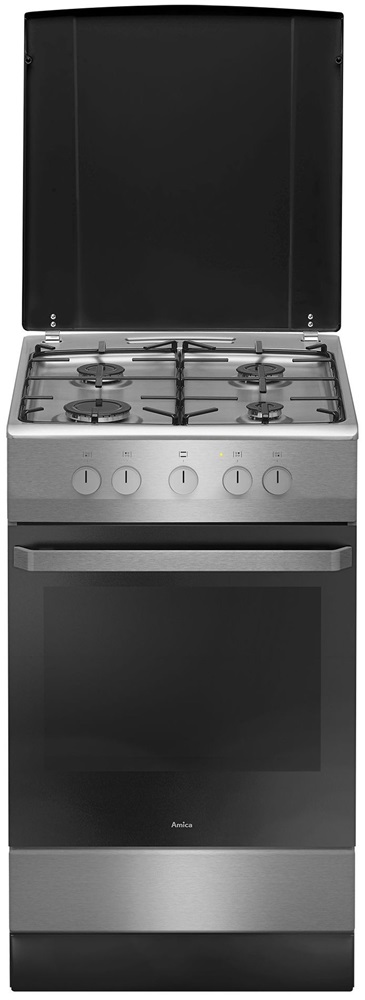 Amica 55347 inox, szabadonálló, gáz, főzőzóna: 4, sütő:58L, tűzhely