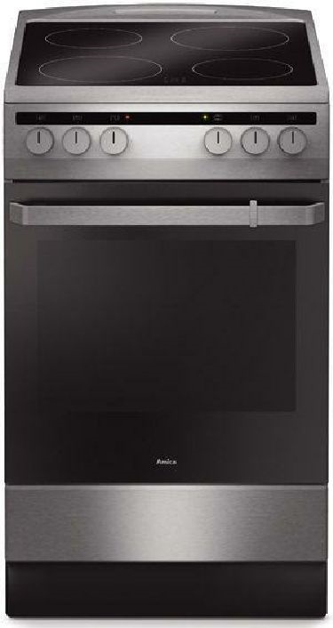 Amica 55352 inox, szabadonálló, kerámialapos, elektromos, főzőzóna: 4, sütő:65L, grill, tűzhely