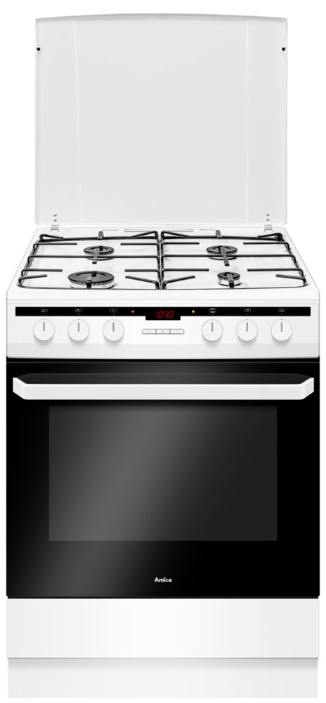 Amica 55700 fehér, szabadonálló, gáz, kombinált, főzőzóna: 4, sütő:62L, grill, tűzhely