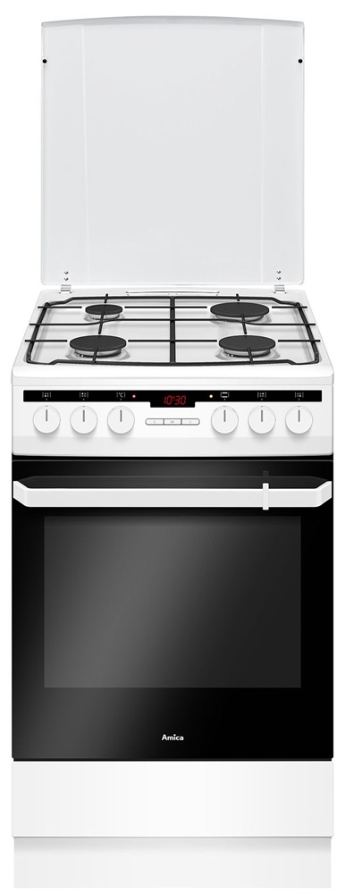 Amica 55898 fehér, szabadonálló, gáz, kombinált, főzőzóna: 4, sütő:65L, grill, tűzhely
