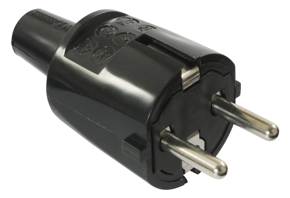 Anco 321211 16A 250V IP20 fekete földelt PVC dugó vezeték védővel