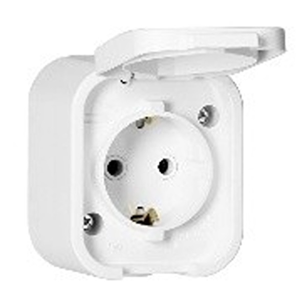 Anco Hydra+ csapófedéllel, IP54, fehér falonkivüli kültéri földelt dugaszolóaljzat