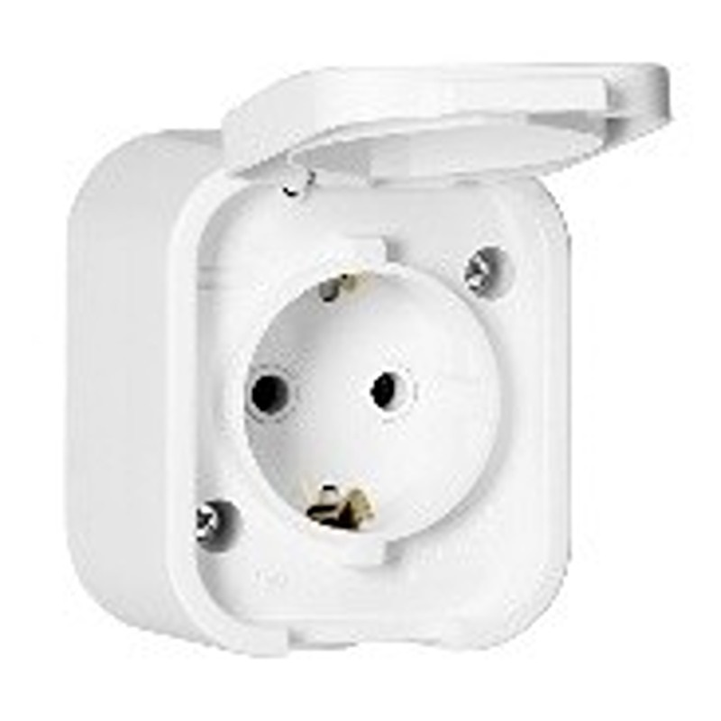 Anco Hydra+ csapófedéllel, IP54, fehér falonkivüli kültéri földelt dugaszolóaljzat