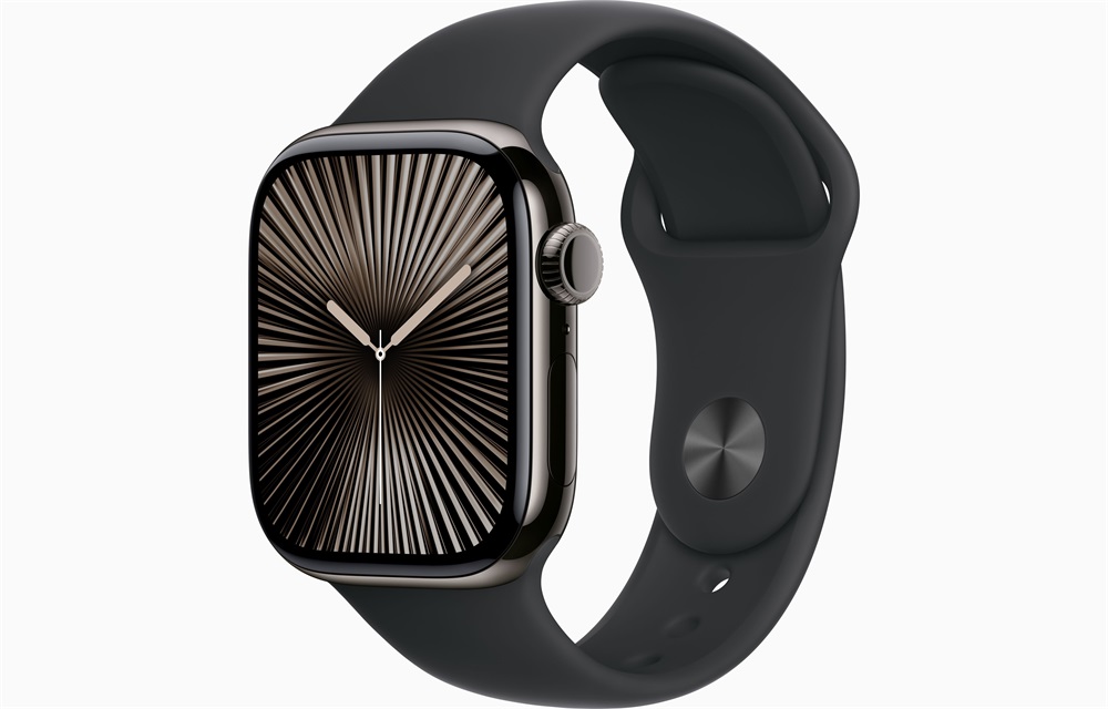 Apple Watch S10 Cellular (42mm) palaszürke titán tok, fekete sportszíj (S/M) okosóra