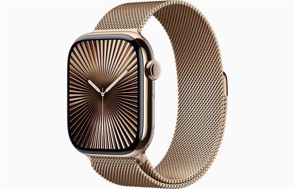 Apple Watch S10 Cellular (46mm) arany titán tok, arany milánói szíj (S/M) okosóra